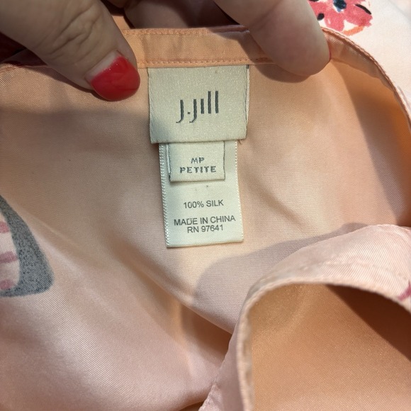 J Jill Petite Silk Skirt Flip Flop Print Pink Resort A-Line Skirt MP 100% Silk - Picture 4 of 4